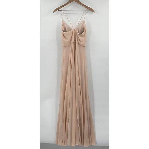 Jenny Yoo BHLDN Inesse Gown Chiffon Blouson Fit & Flare V Neck Desert Rose 0 - Picture 6 of 10